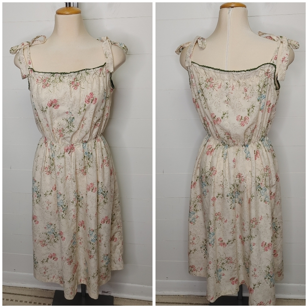 Vintage tie shoulder midi dress size M/L - Picture 2 of 11